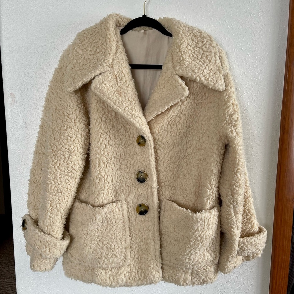 Free People Teddy Coat- medium peacoat cream